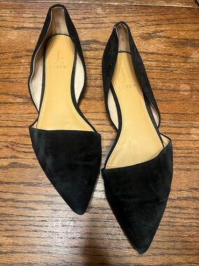 J. Crew Black Suede Pointed D'Orsay Flats